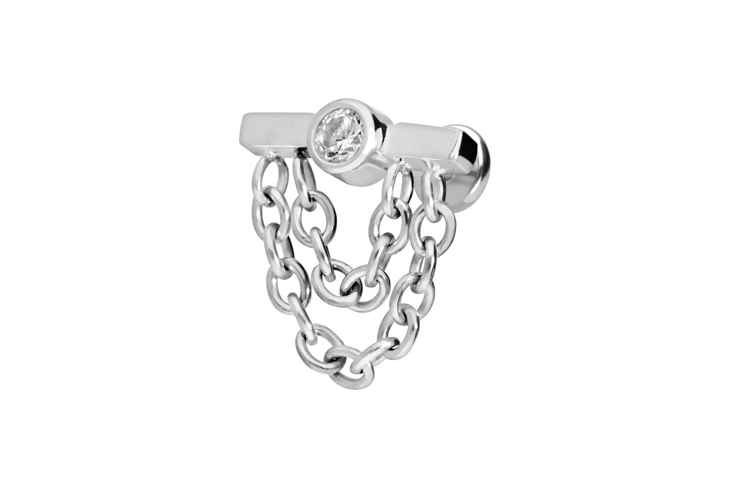 Titan Labret Piercing mit Push Fit BALKEN + KRISTALL + 2 KETTEN